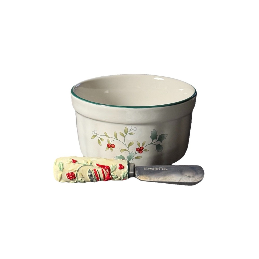 2006 WinterBerry Dip Mix Set With Spreader Ceramic Christmas Pfaltzgraff OpenBox